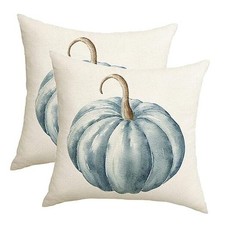 Fall Autumn Pumpkin Throw Pillow Covers 18" x 18" Pack of 2 Blue Pumpkin