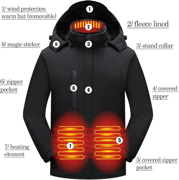Chaqueta Térmica Calefactable De Hombre Abrigo Con Capucha Calentador Eléctrico - product detail image 4