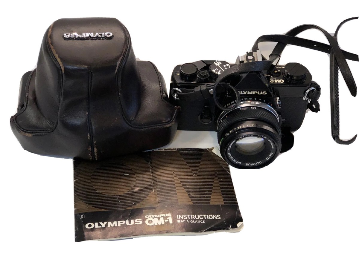 Black Olympus OM-2 35 Mm Film Camera W 50 Mm F 1.8 Auto-S
