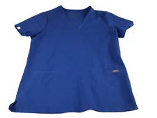 Figs Women’s Casma Denim Blue V Neck 3 Pocket Scrub Top Sz Small FW1100 Stretch