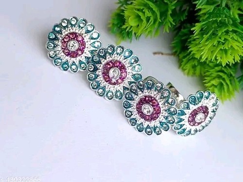 Anillo de dedo del pie de trabajo Kundan para mujer elegante anillo nupcial joyería de fiesta india - Imagen 9 de 10