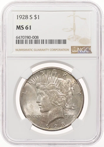 1928-S $1 NGC MS61 Peace Silver Dollar