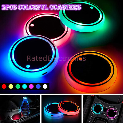 2 PCS Colorful Car Cup Holder LED USB Charging Mat Coaster Pad Changing Light US