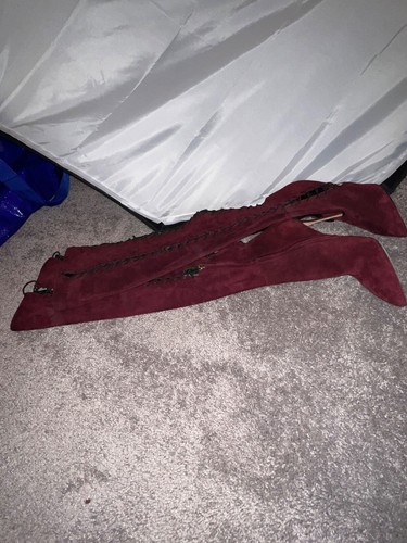 Sale- iconic pull on corset suede over the knee sergio rossi boots burgandy - Picture 11 of 15