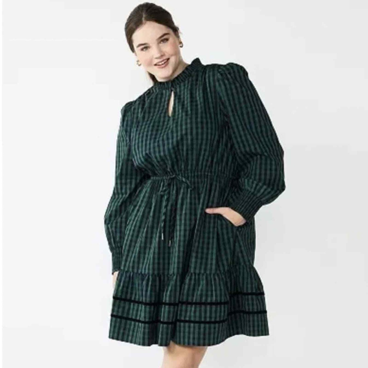NWT Draper James RVSP Long Sleeve Tiered Green Black Plaid Dress Size 3X |  eBay