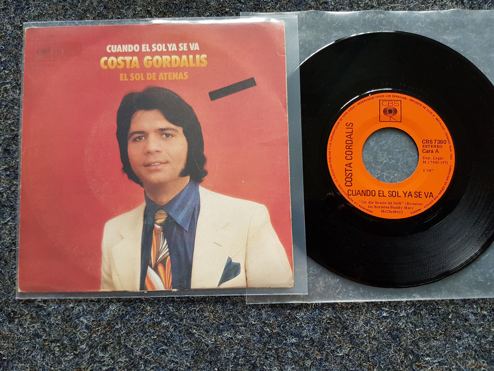 7"" Single Vinyl Costa Cordalis - Cuando el sol ya se va  SUNG IN SPANISH