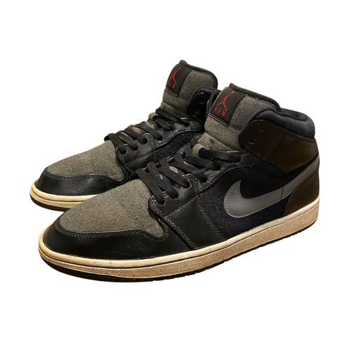 Nike Air Jordan 1 Retro Mid SE Premium Black Grey Winterized Men 852542-001 FLAW