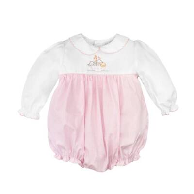 Petit Ami Noah's Ark Embroidered Pink Bubble  Newborn 3 6 Months