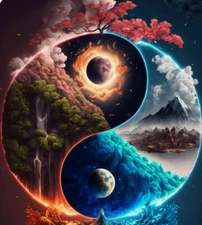 Earth Yin & Yang Water Fire Wall ART Graphic Decal (Removable Adhesive Backing)