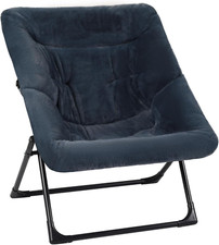 Navy Blue Faux-Fur Folding Saucer Chair - Comfy Lounge Chair for Teens  Adults