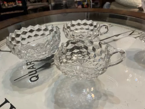 3 Manganese Fostoria American Clear Square Handled Nappy Dish