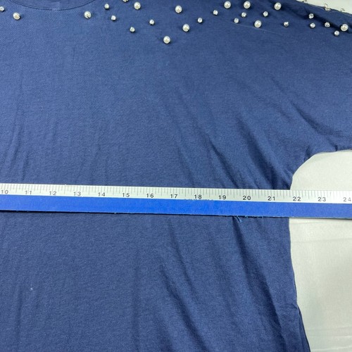 International Concepts Blouse Womens Size Medium Blue Embellished Cotton Pearls - Picture 6 of 7