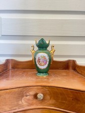 Ancien Vase Amphore Porcelaine Limoges Vert Déco Fragonard