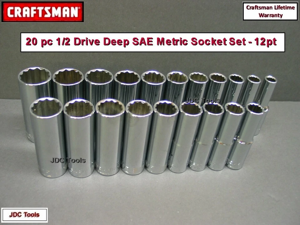 Craftsman 1/2 Drive Metric SAE Deep 12pt Socket Sets - Your Choice 22 20 11  - Image 2 of 4
