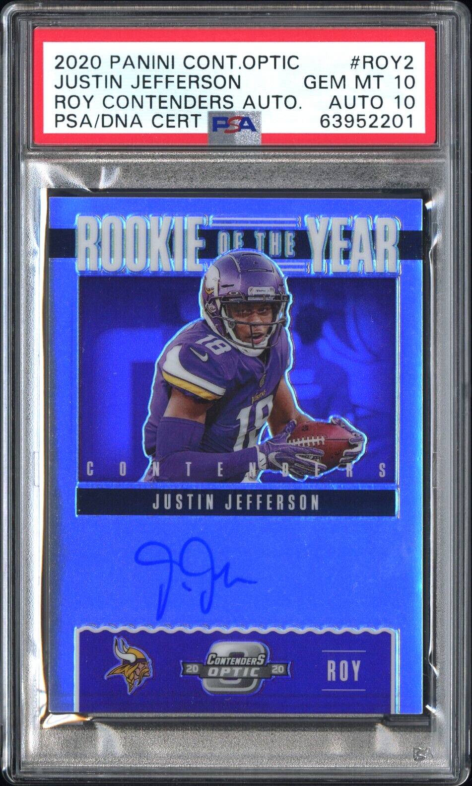 Justin Jefferson Panini Contenders Optic Rookie of the Year Contenders Autographs #ROY2 Nebula