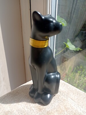 Black Cat Long Neck Vase MCM Small Black Cat Vase 16.5cm Gold Metal Collar VTG 