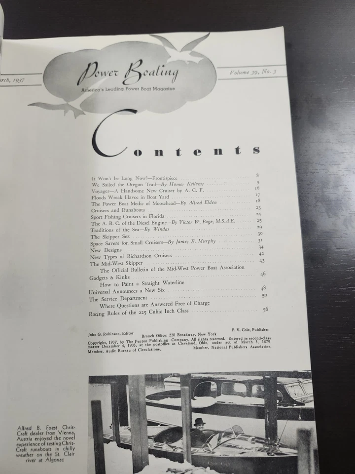 Vintage POWER BOATING Magazine March 1937 Boats Sailing Ads Warden Wood Cover Foto 4 de 4