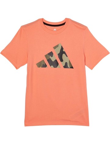 T-shirt à manches courtes Adidas Kids logo camouflage pour grands enfants, orange clair, moyen