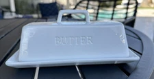 KooK White Butter Dish Imprinted with "BUTTER" Serveware Organic Modern