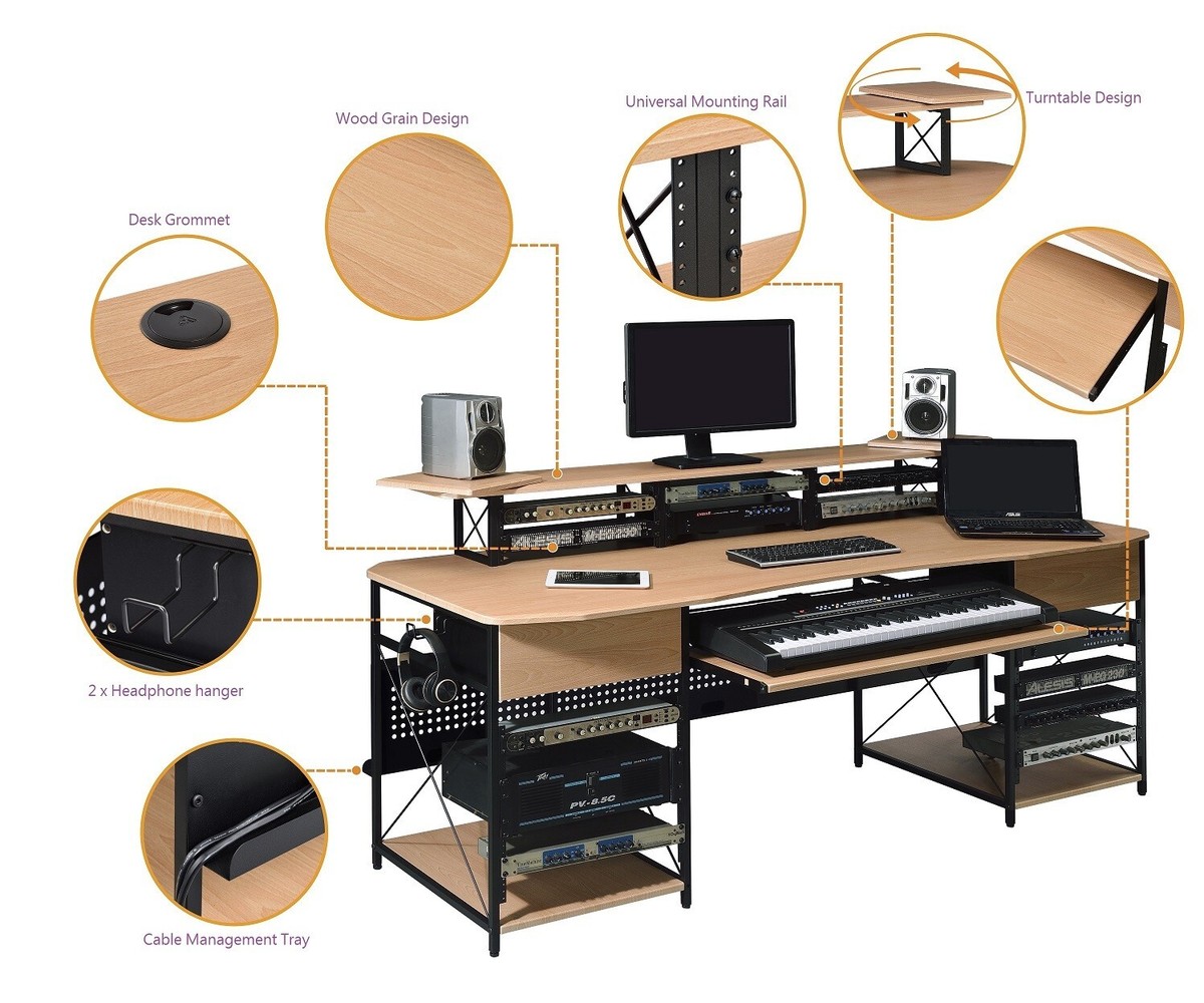 Musiea 1EX005 Pro Music Studio Desk Workstation with 3 x 4U and 2