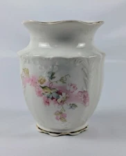 Antique K.T. & K. Co. Semi Vitreous Porcelain White and Pink Floral Vase