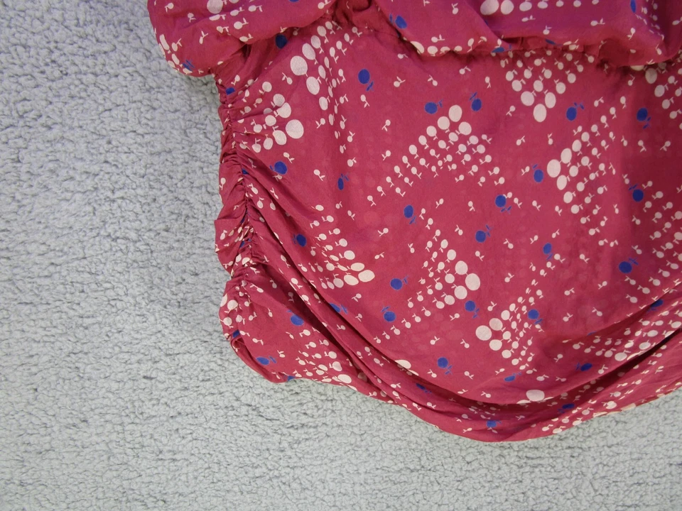 Lux Anthropologie Women's Silk Blouse Size Medium Red Rust Short Sleeve Cherry - Image 2 of 4