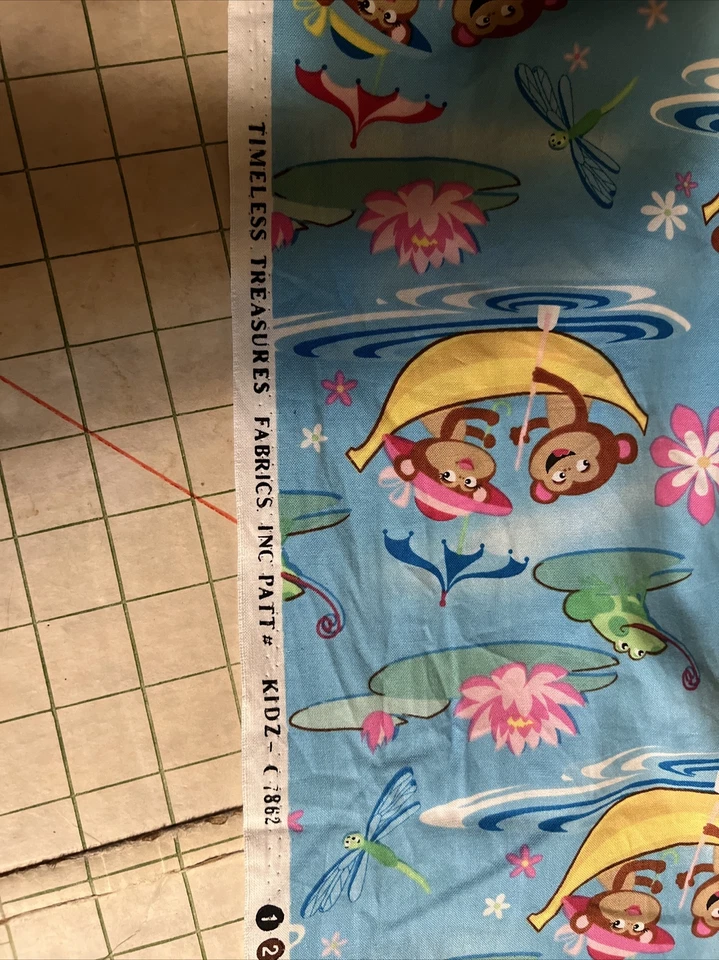 5 Yards Timeless Treasures Kidz C7862 Monkey's in boat frogs Dragonflys - Image 2 of 3