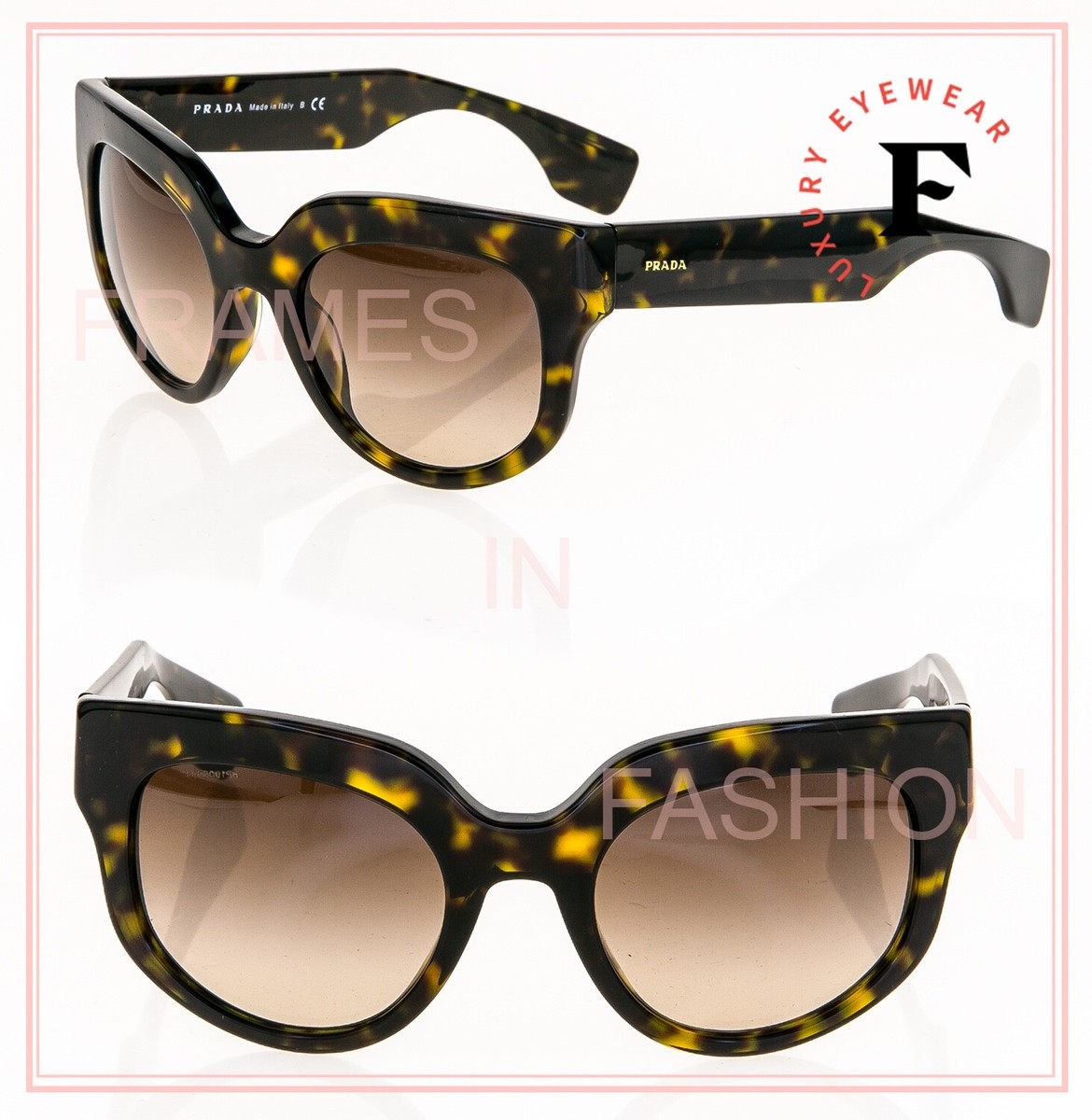 PRADA POEME Brown Havana PR07QSA 07Q WOMEN Authentic Chunky