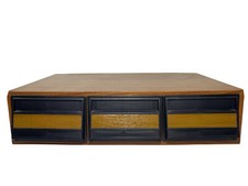 Vintage Faux Wooden 3 Drawer Cassette Tape Holder Storage Cabinet Case Holds 42