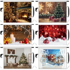 7x5ft Xmas Tree Baubles Rustic Wooden Planks Backdrop Vinyl Photo Background
