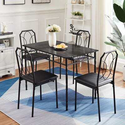 VECELO 3/5 Pieces Dining Table Set Kitchen Breakfast Table Faux Leather Chairs