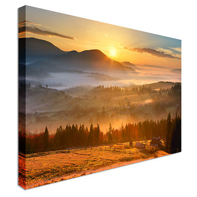 Sonnenaufgang über Wald Leinwand Wandbild Bild Druck
