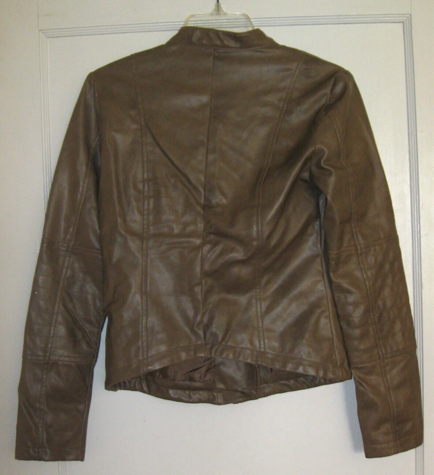 JACK WOMEN'S BROWN FAUX LEATHER BOMBER JACKET SZ S EXCELLENT CONDITION - Image 3 of 4