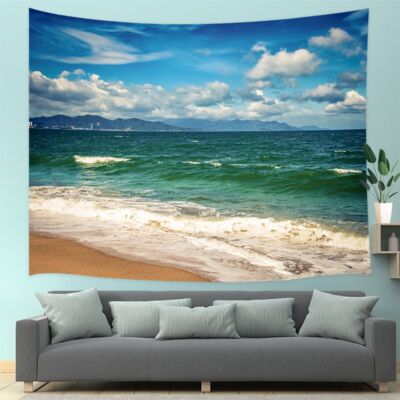 Extra Large Tapestry Wall Hanging Blue Sky White Cloud Wave Nature Art Posters