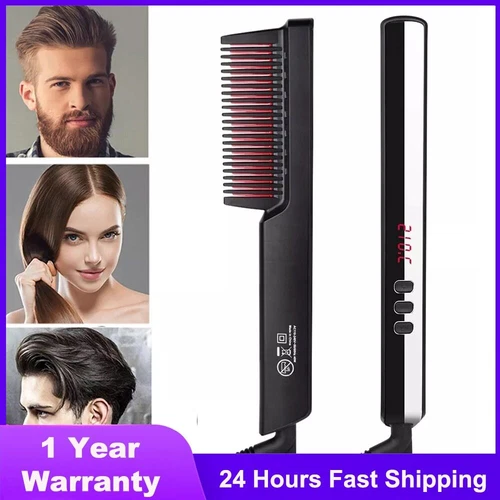 Men Comb Ionic Hair Brush Portable Straightening Anti-frizz Hair Beard Brush US