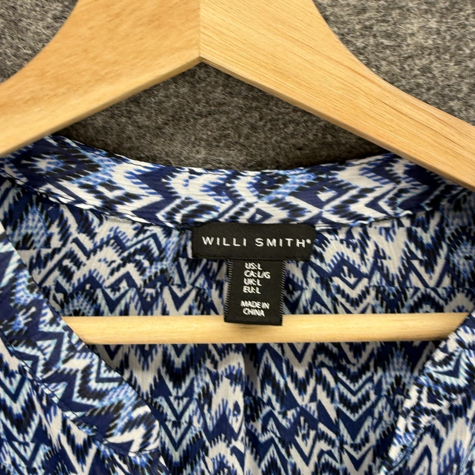 Blusa Willi Smith Mujer L Grande Azul Geométrica Cuello en V Manga Larga Pullover Foto 3 de 4