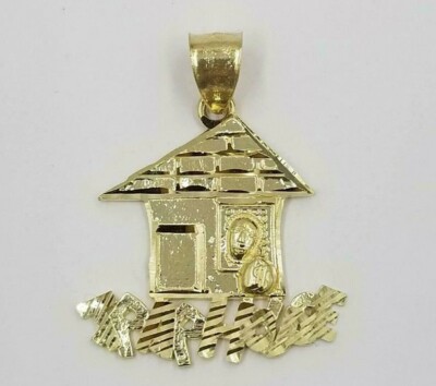 Solid Metal Men's Trap House Pendant 14K Yellow Gold Plated Silver