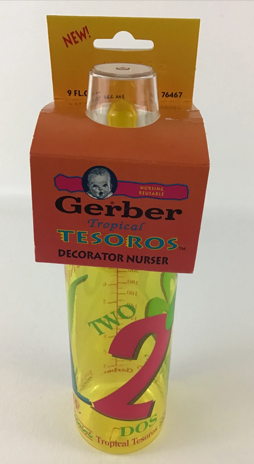 Vintage Baby Bottle Gerber Decorator Nurser 9oz Tropical Tesoro’s Tinted New