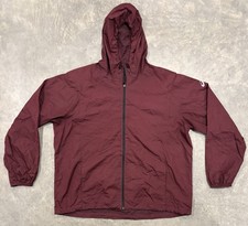 Asics Jacket Mens 2XL Maroon Hooded Running Windbreaker Full Zip Reflective