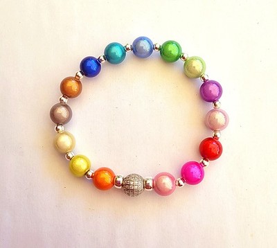 Sylvie's 3 D Magic Perlen Regenbogen Armband 19 cm Handmade dehnbar /Nr. 1604