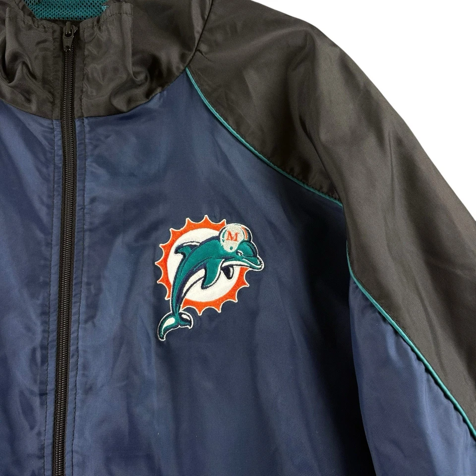 Chaqueta cortavientos NFL Miami Dolphins para hombre talla XL negra azul cremallera completa Foto 4 de 4