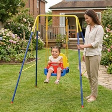 Qaba 3 in 1 Toddler Swing Set, Folding Child Swing Set for Kids, Blue