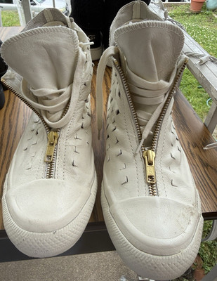 Converse All Star White Leather High Top Zip Lace-Up Sneakers 551581C