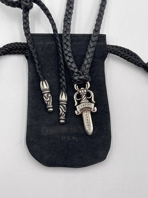 100% Authentic Chrome Hearts Dagger Pendant +CH Leather Braid Bolo/Boro Necklace