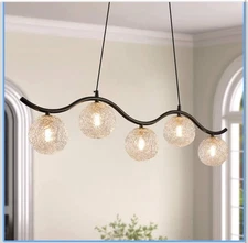 Modern Linear Globe Chandelier Black 5-Lights Dining Room Chandeliers Over Ta...