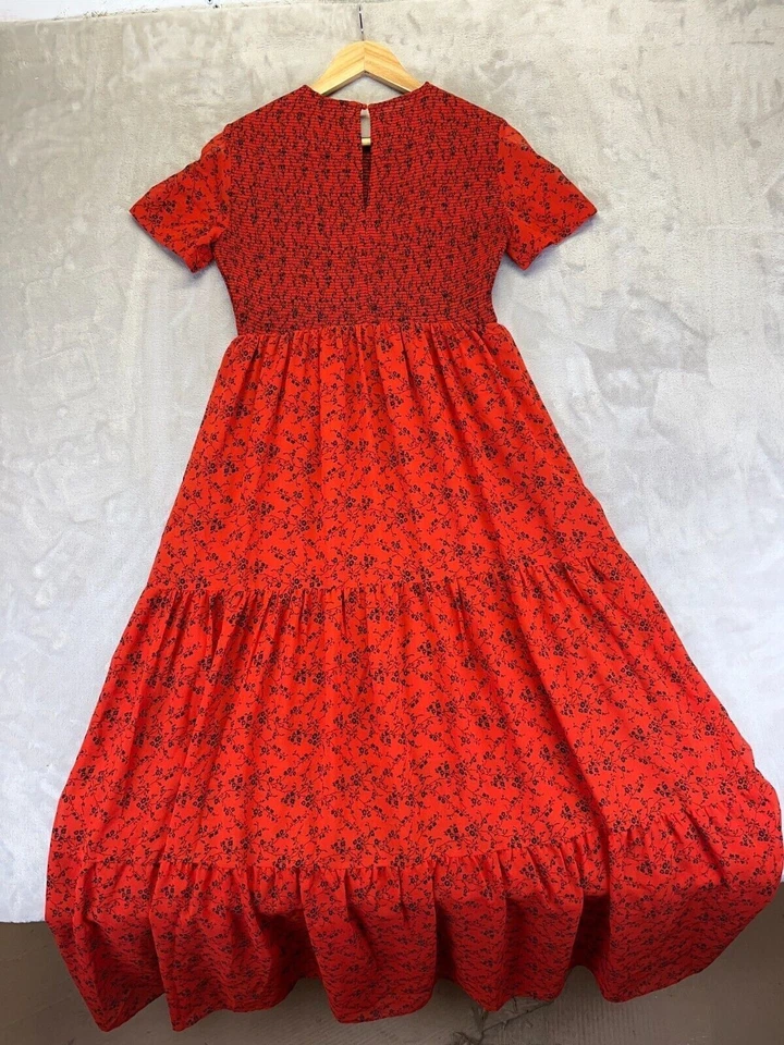 Zara Maxi Women's Size XS Orange Floral Ruched Short Sleeve Keyhole Back Preppy - Image 2 of 4