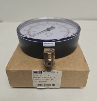WIKA PRESSURE GAUGE 9768092. TYPE 111.10, 4'', 100psi, 1/4'' NPT LM.