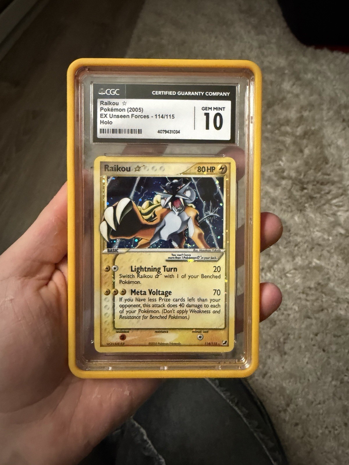 Pokemon 2005 Raikou EX Holo Gold Star Unseen Forces 114 CGC 10