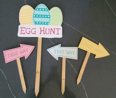 Easter Egg Hunt -Party Yard Signs with Stakes Set Of 4 ''This Way'' Pastel Spring 