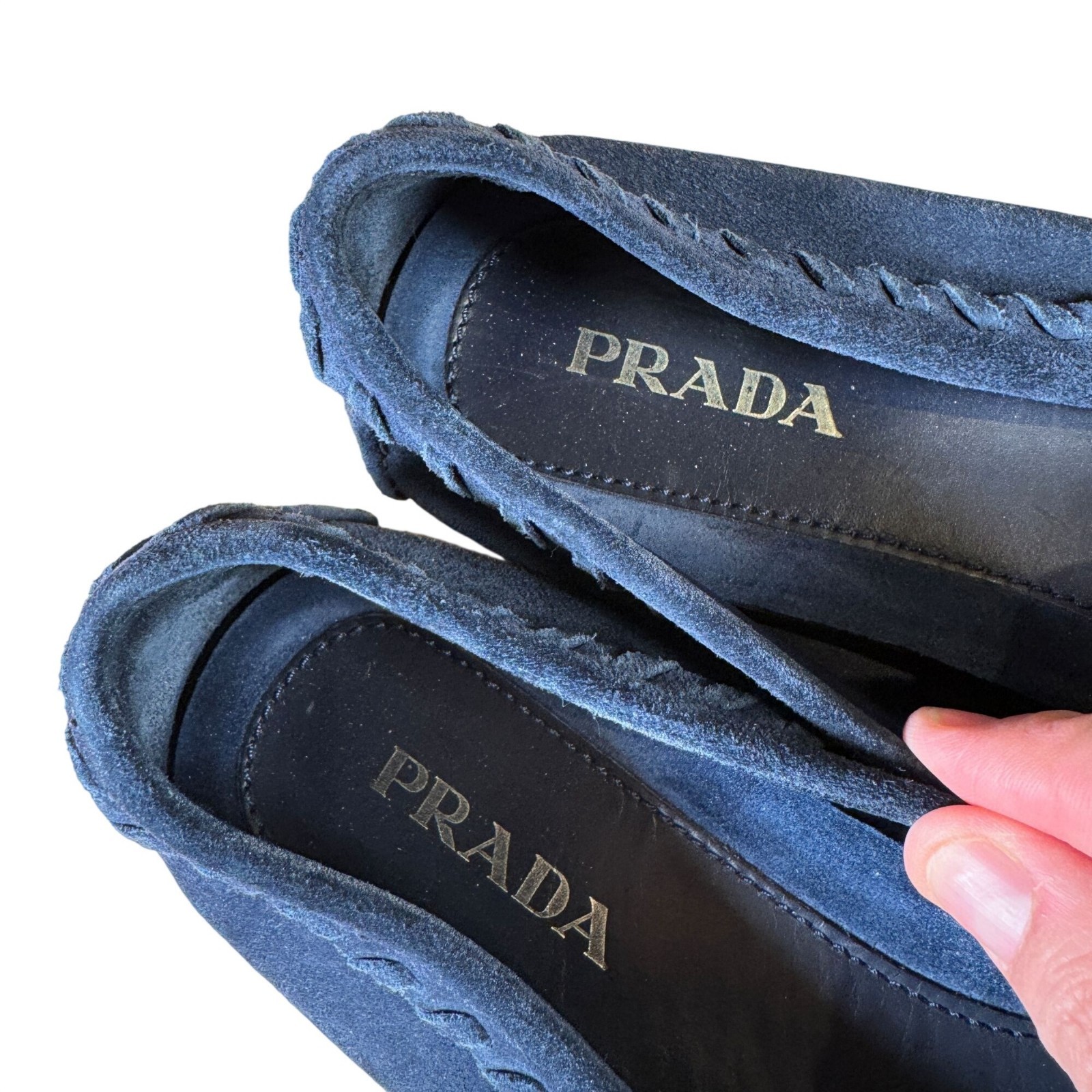 Prada Women's Blue Suede Logo Driving Loafers Size 41 thumbnail 5